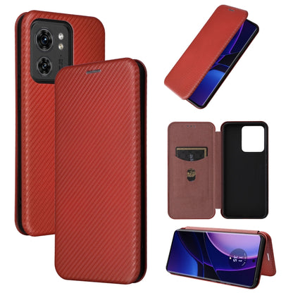 Red carbon fiber textured flip phone case with magnetic closure and card slot