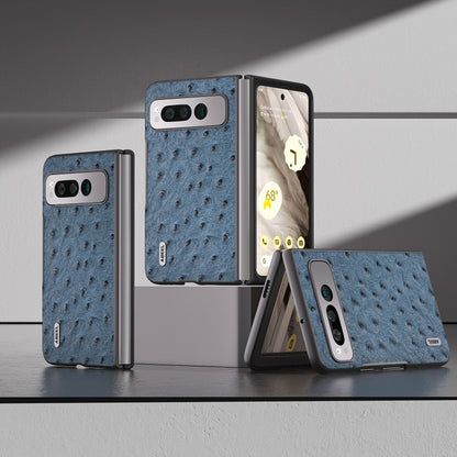 Genuine leather ostrich-texture phone case, blue-green for Pixel Fold