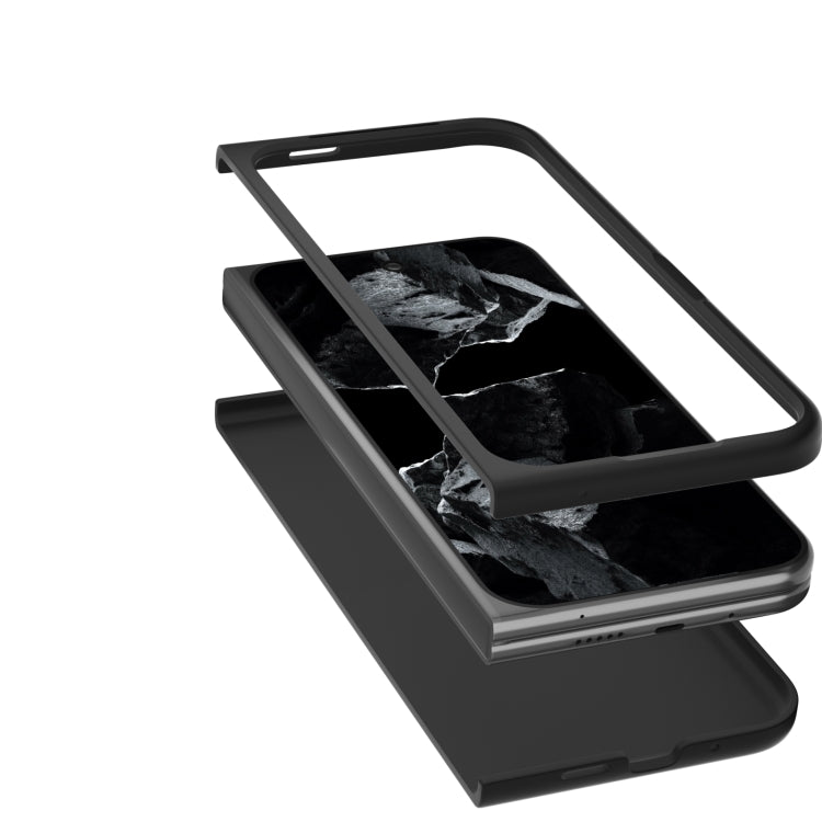 Black ostrich-textured leather fold phone case with protective frame and camera cutout