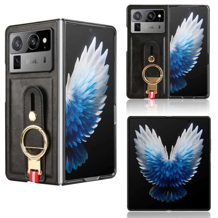 Leather back phone case with wrist strap for Tecno Phantom V models, black