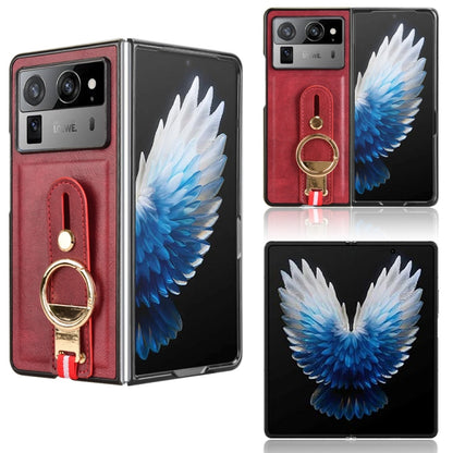 Leather back phone case with wrist strap for Tecno Phantom V models, red