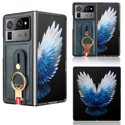 Leather back phone case with wrist strap for Tecno Phantom V models, blue