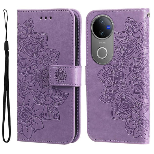 Light purple embossed floral wallet phone case with flap and card slots