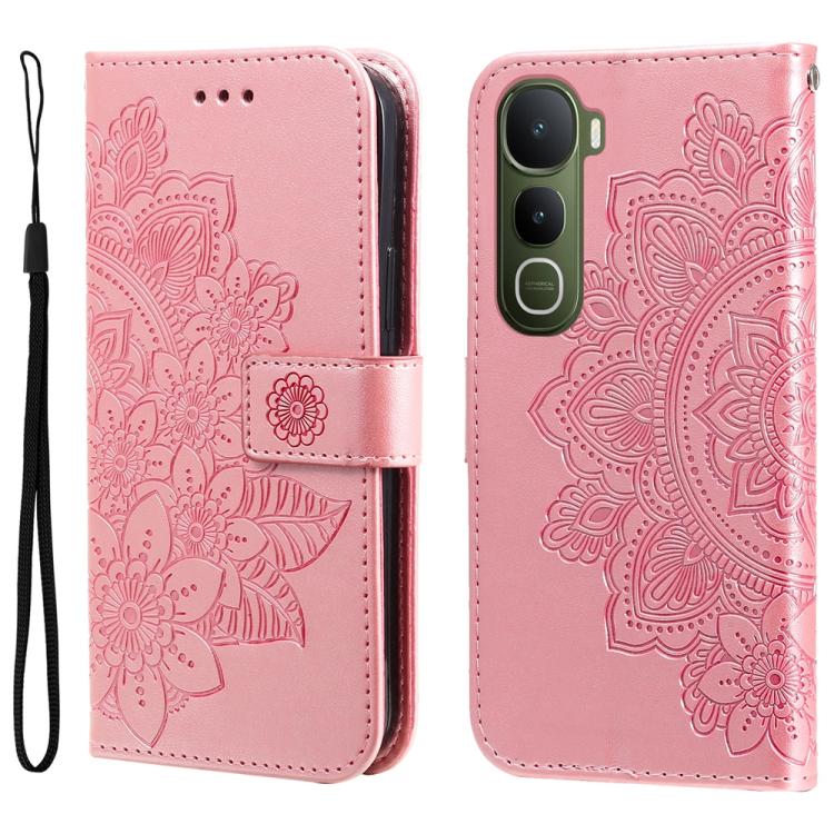 Light pink embossed floral leather wallet phone case with magnetic strap and camera cutout