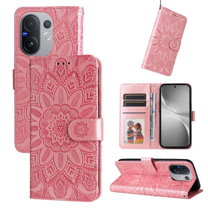 Rose gold embossed sunflower leather phone case with magnetic folio stand and card holder