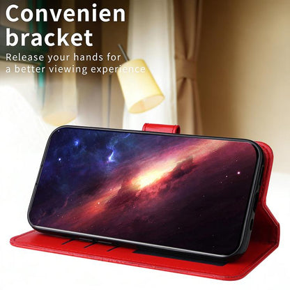 Red embossed sunflower leather folio phone case with fold stand for viewing