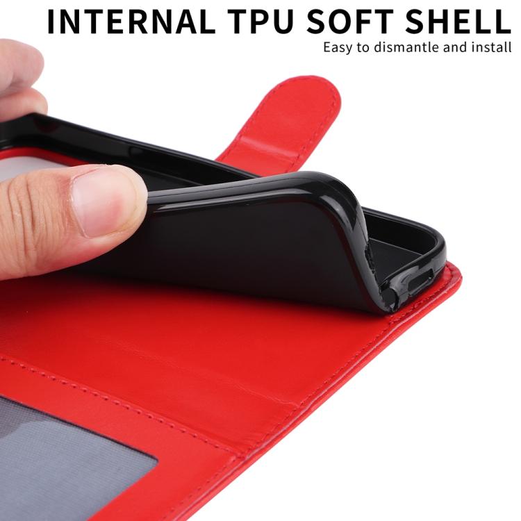 Red embossed sunflower leather wallet phone case with inner soft TPU shell edge