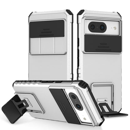 White sliding rugged phone case with kickstand and camera cutout, stereoscopic holder