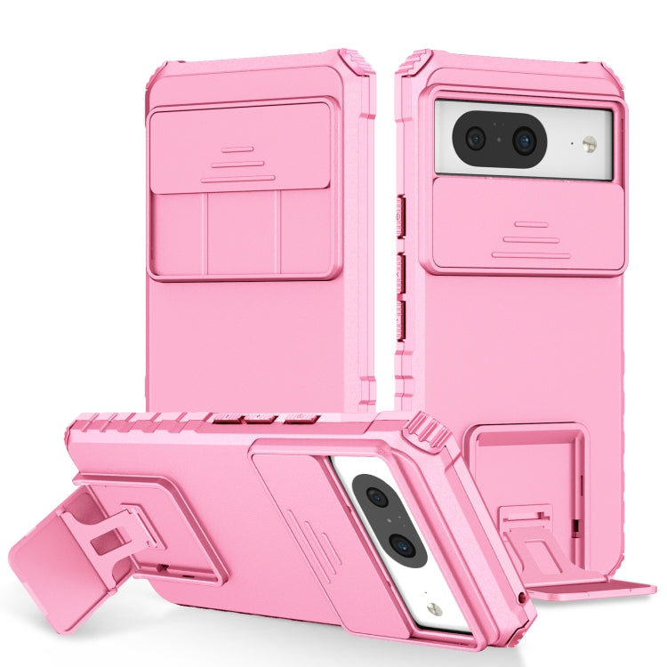 Pink phone case with sliding camshield and built-in kickstand