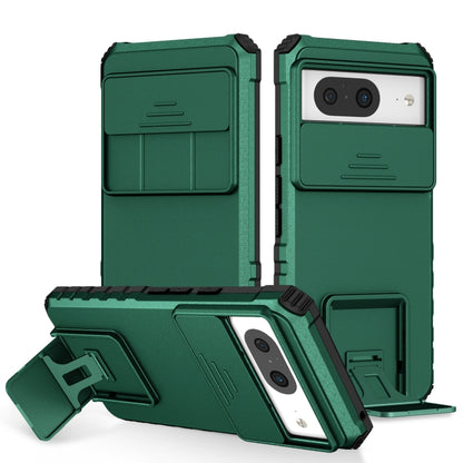 Green phone case with sliding camshield and built-in kickstand