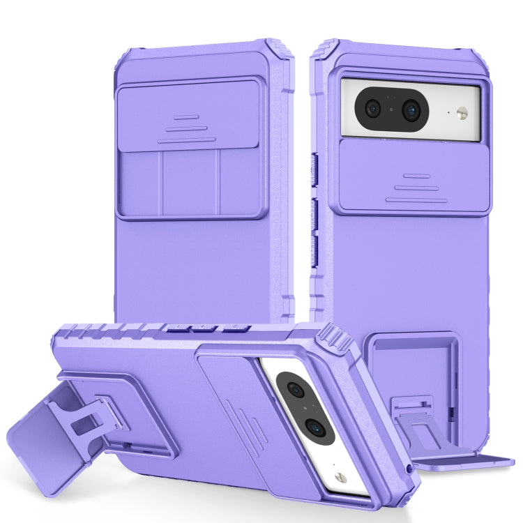Purple phone case with sliding camshield and built-in kickstand