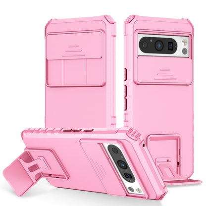 Pink sliding phone case with stereoscopic holder, kickstand and camera cutout