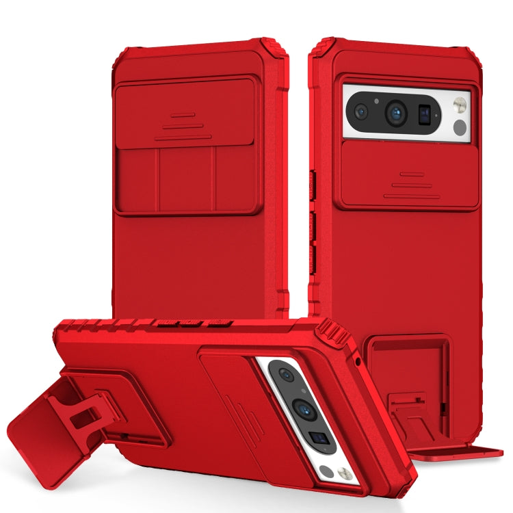 Red sliding phone case with stereoscopic holder, kickstand and camera cutout