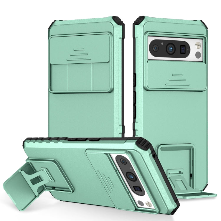 Light green sliding phone case with stereoscopic holder, kickstand and camera cutout