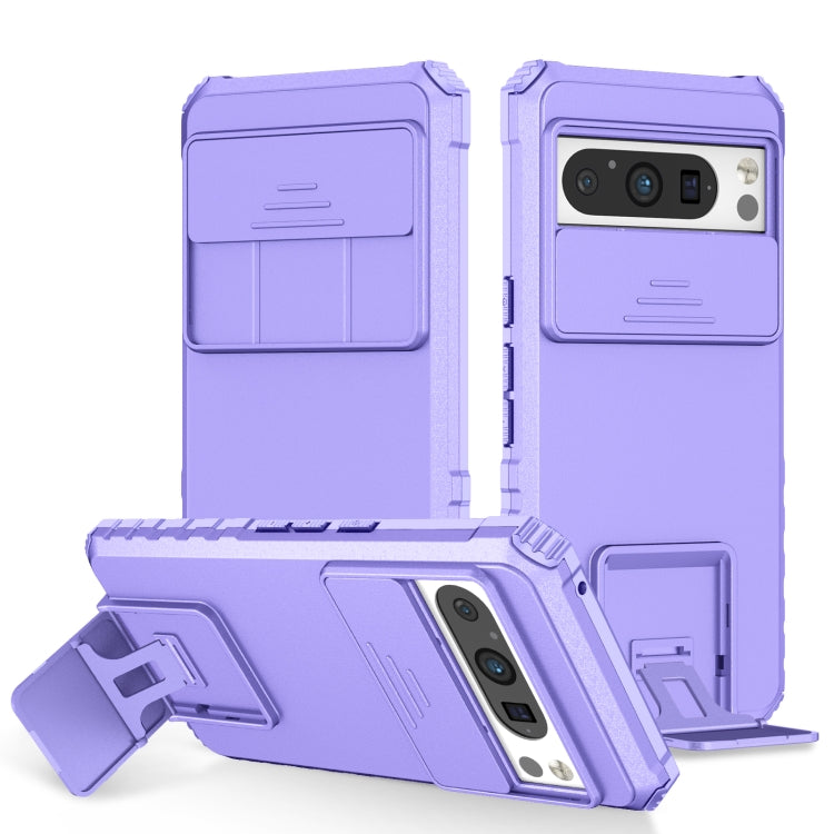 Purple sliding phone case with stereoscopic holder, kickstand and camera cutout