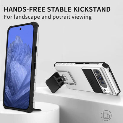 White phone case with hands-free kickstand and telescopic viewer bracket