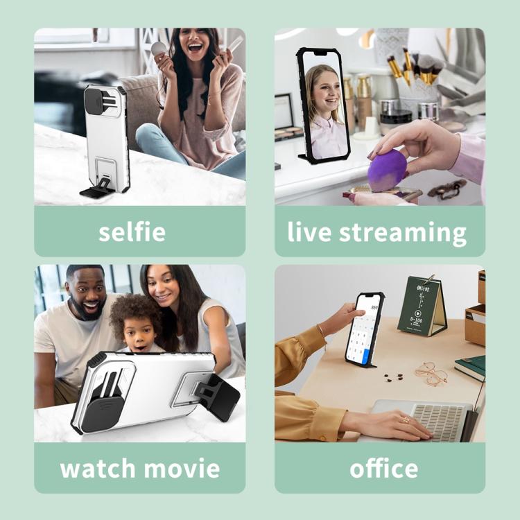 White phone case with stand for selfie, live streaming, watch, and office use