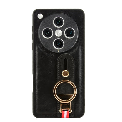 Black leather back phone case with metal camera lens guard and ring wrist strap