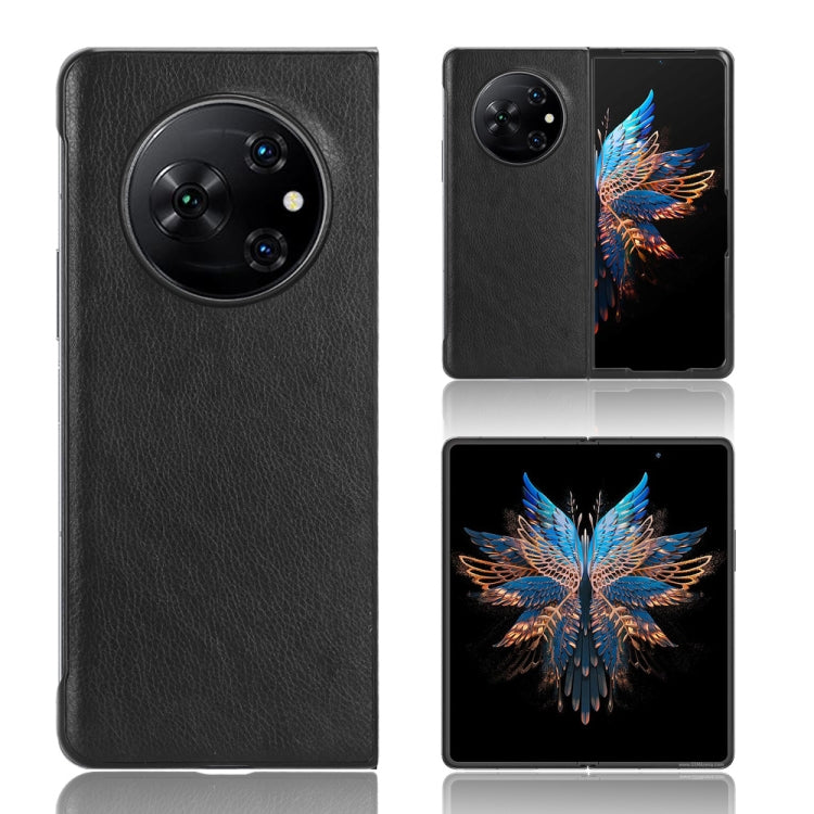 Black litchi-texture back phone case with camera cutout for Tecno Phantom V Fold