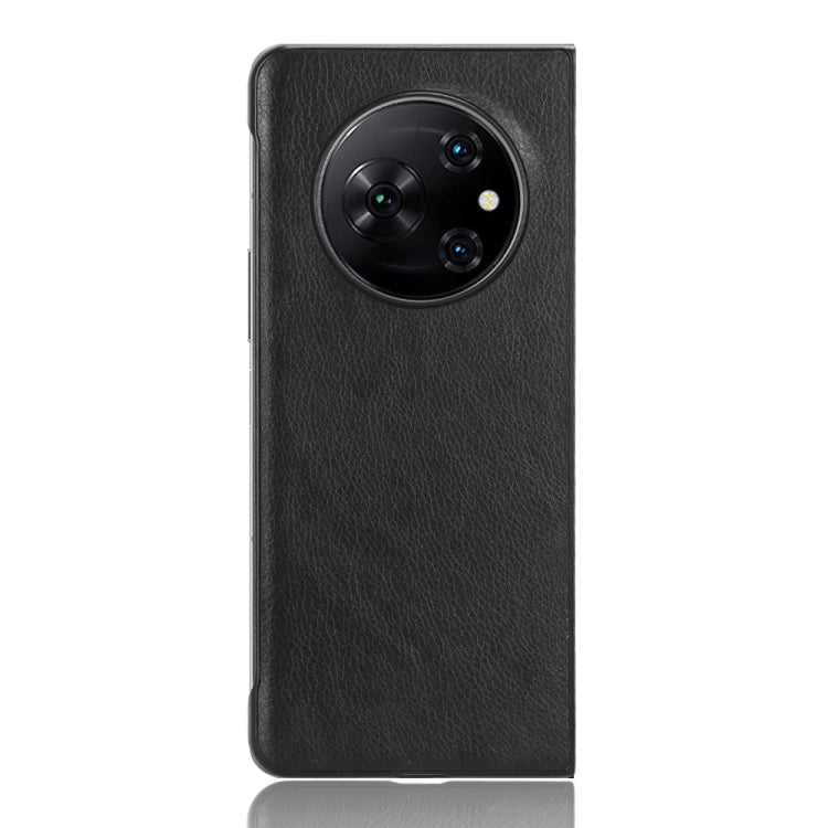 Black litchi-texture phone case with round camera cutout for Tecno Phantom V Fold