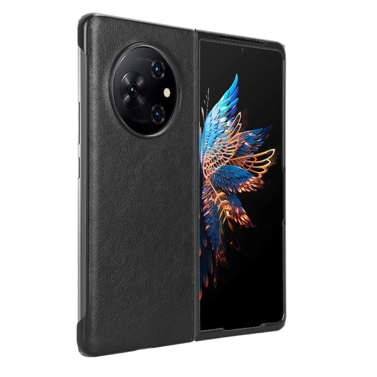 Dark gray litchi-texture phone case with camera cutout for Tecno Phantom V Fold