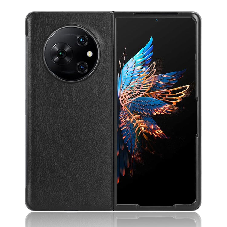 Black litchi-texture back case with camera cutout; open front cover for Tecno Phantom V Fold