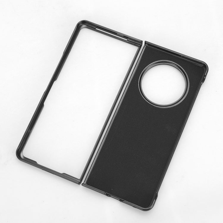 Black litchi-texture phone case with open cover and circular camera ring cutout