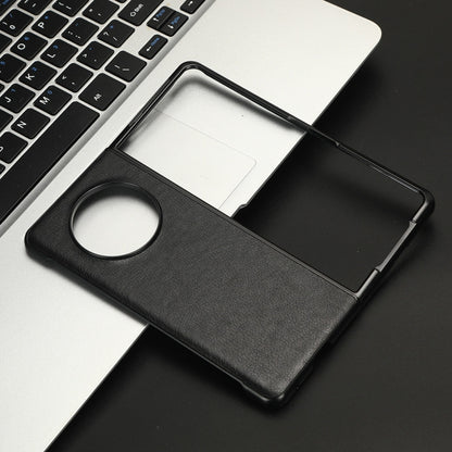 Black litchi-texture phone case with circular camera opening and front cover