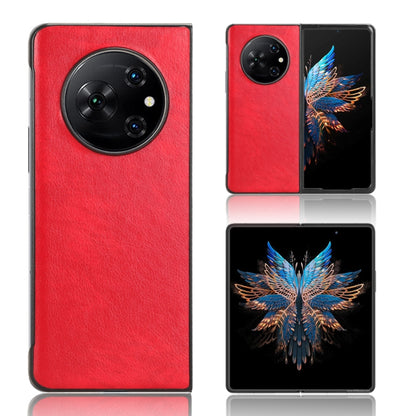 Red litchi-texture back phone case with camera cutout for Tecno Phantom V Fold