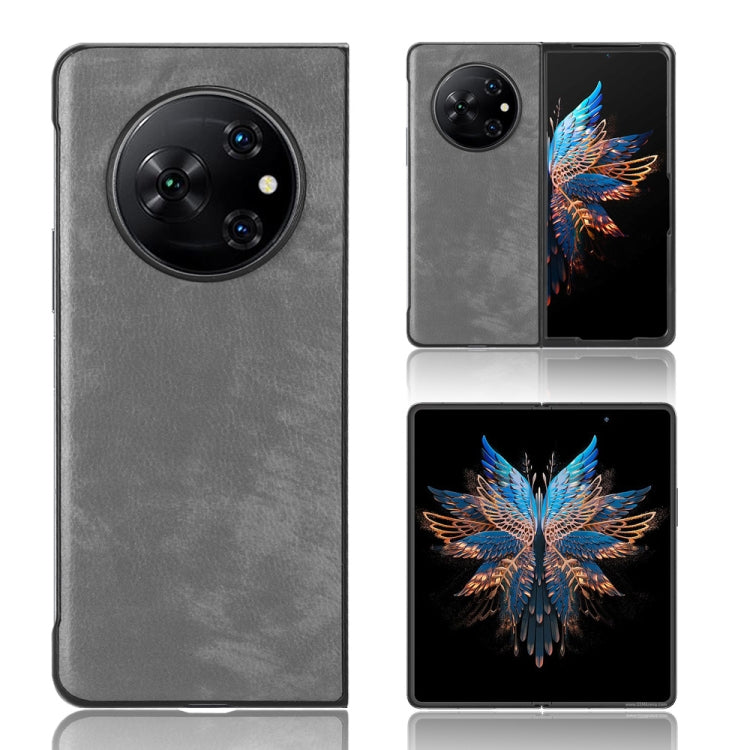 Gray litchi-texture back phone case with camera cutout for Tecno Phantom V Fold