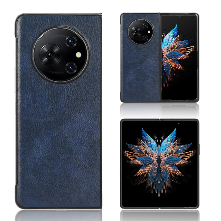 Blue litchi-texture back phone case with camera cutout for Tecno Phantom V Fold