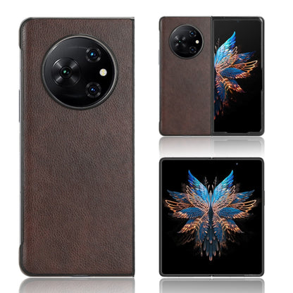 Brown litchi-texture back phone case with camera cutout for Tecno Phantom V Fold