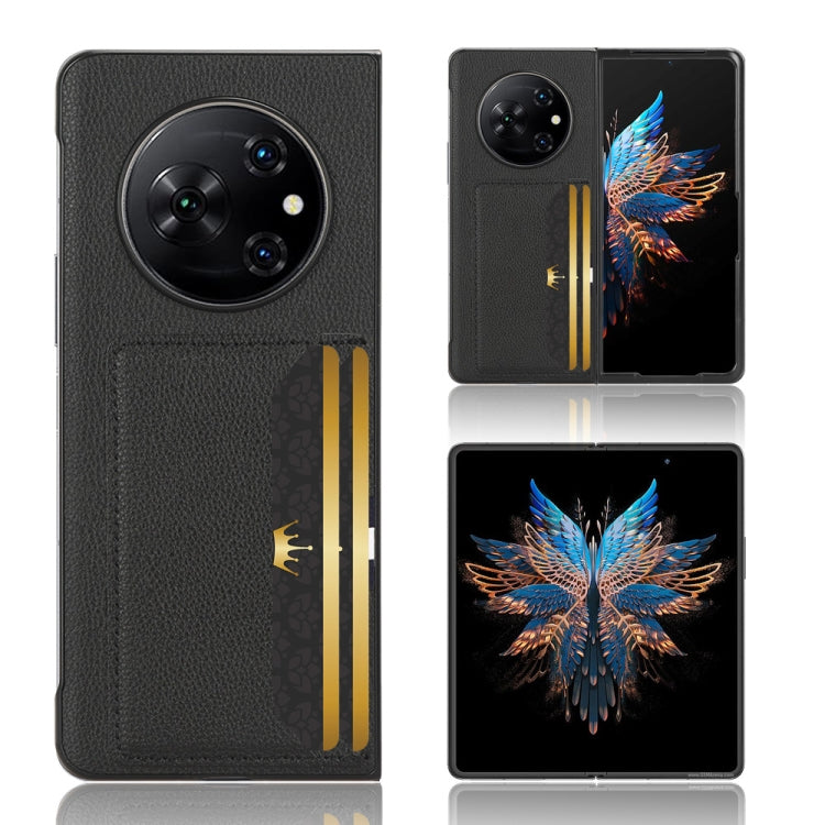 Black litchi-textured card-slot back cover phone case, close-up fold panel