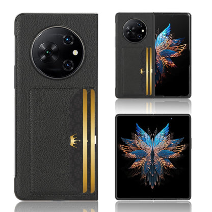 Black litchi-textured card-slot back cover phone case, close-up fold panel
