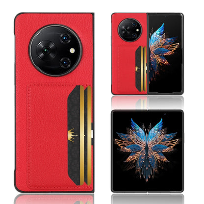 Red litchi-textured card-slot back cover phone case, close-up fold panel