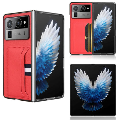 Red litchi-textured card-slot back cover phone case with fold panel