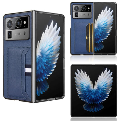 Blue litchi-textured card-slot back cover phone case with fold panel