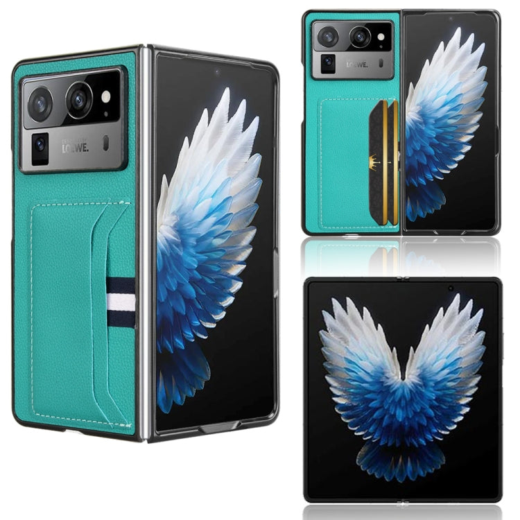 Green litchi-textured card-slot back cover phone case with fold panel
