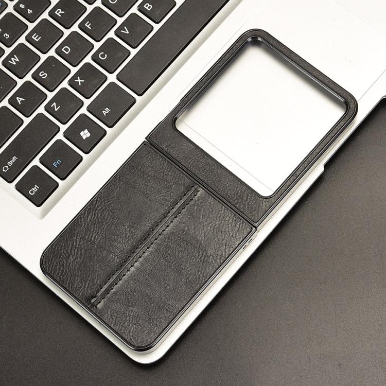 Black leather-style foldable phone case with card slot and camera opening