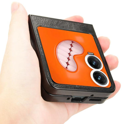 Cow-pattern phone case, orange and black with dual camera cutouts