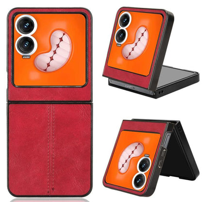 Foldable phone case with cow graphic, orange and red two-tone, dual camera cutouts