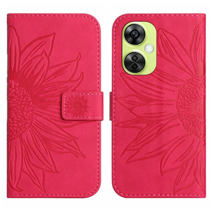 Red embossed leather folio phone case with magnetic strap and card slot
