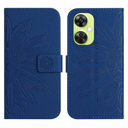 Leather phone case with embossed sunflower pattern, flip cover, blue protective cover