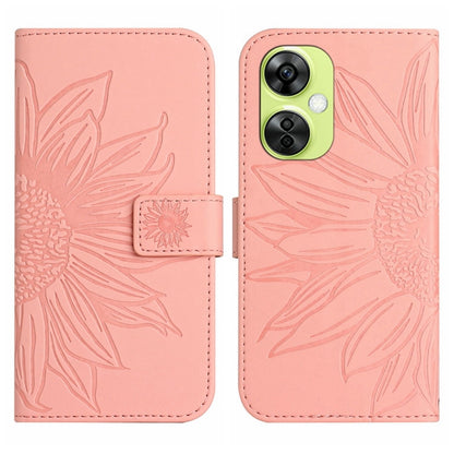 Leather phone case with embossed sunflower pattern, flip cover, light pink protective cover