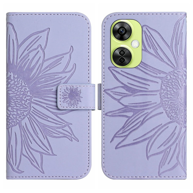 Leather phone case with embossed sunflower pattern, flip cover, lavender protective cover