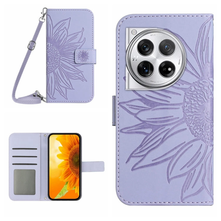 Lavender embossed leather phone case with lanyard, folio wallet and magnetic strap
