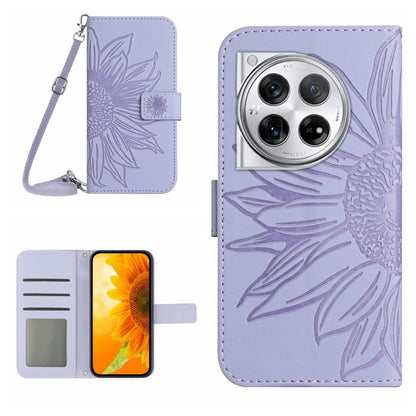 Lavender embossed leather phone case with lanyard, folio wallet and magnetic strap