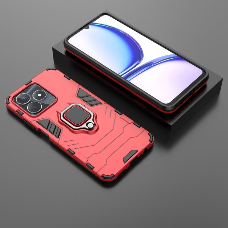 Red rugged phone case with magnetic ring holder and raised camera protection