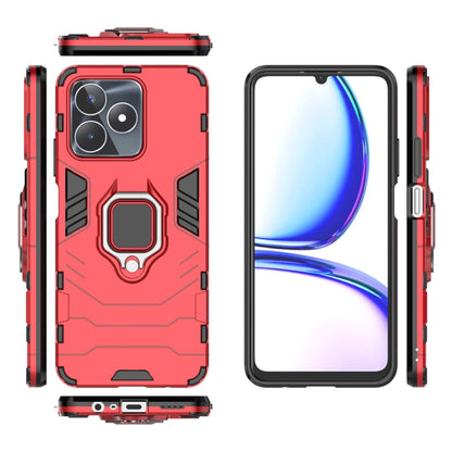 Rugged red magnetic ring holder phone case, front and back view