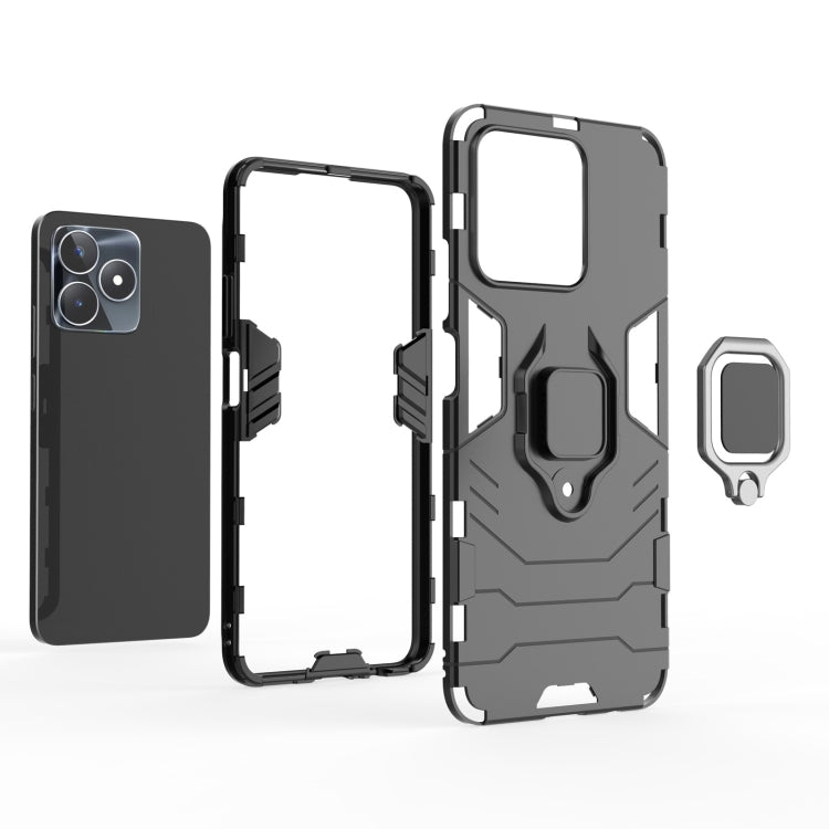 Black magnetic ring holder rugged phone case with open-frame design